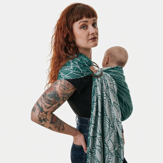 Naturioù Ring Sling Millefeuilles Émeraude - écharpe de portage sans noeud