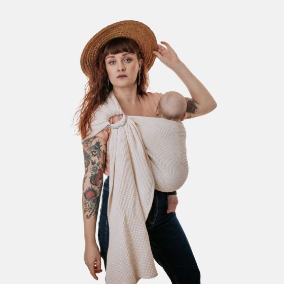 Naturioù Ring Sling Gaufré Écru - écharpe de portage sans noeud