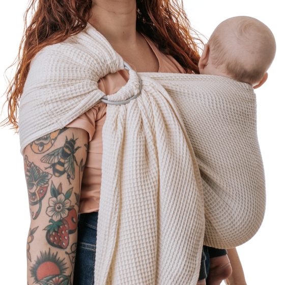 Naturioù Ring Sling Gaufré Écru - écharpe de portage sans noeud