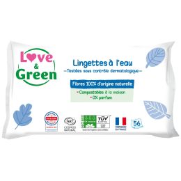 Love and Green lingettes à l'eau peau sensible x 56 Love and Green