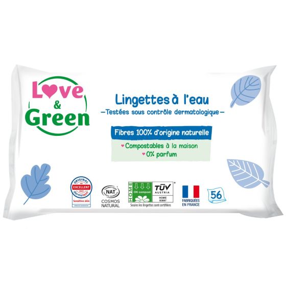 Love and Green lingettes à l'eau peau sensible x 56 Love and Green
