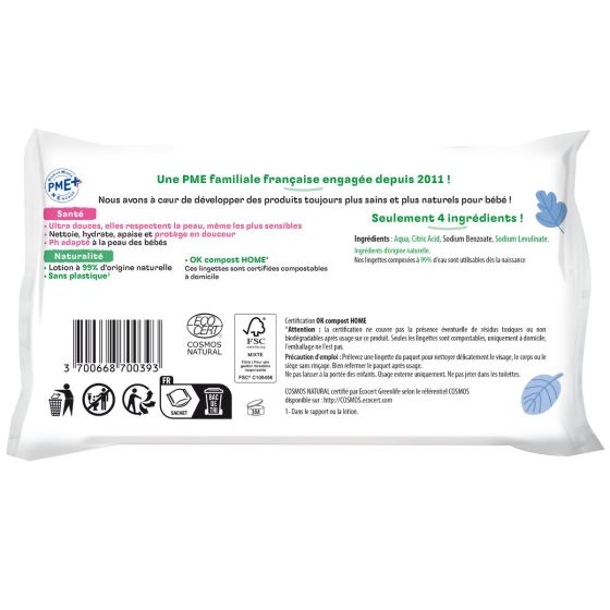 Love and Green lingettes à l'eau peau sensible x 56 Love and Green