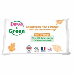 Love and Green wipes 0% organic orange Blossom x 64 Love and Green