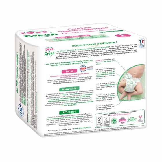 Love and Green diaper size 1 (2 à 5 kg) x 44 Love and Green