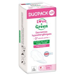 Love and Green Serviettes Hygiéniques Hypoallergéniques DUOPACK Love and Green