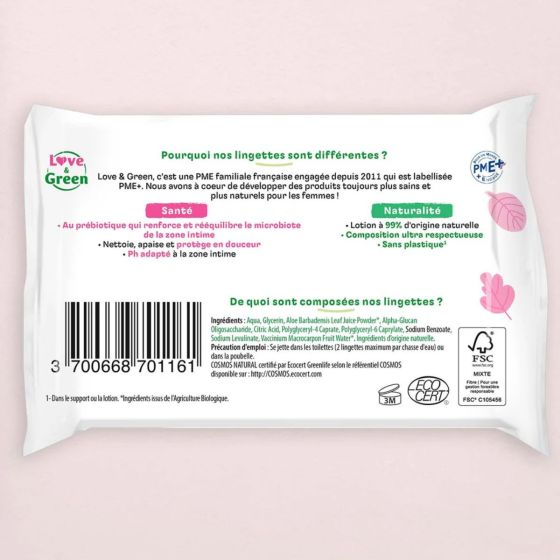Love and Green Wipes intimate soothing x20 Love and Green