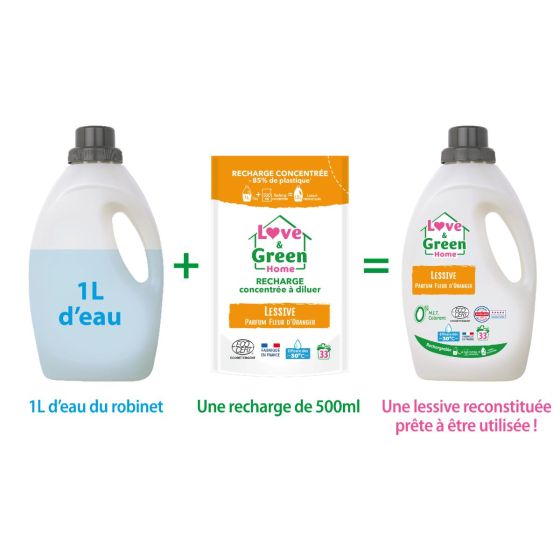 Love and Green Lessive écologique Parfum Fleur d'oranger - 1,5L Love and Green