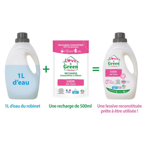 Love and Green Ecological laundry detergent without perfume - 1.5L Love and Green