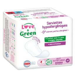 Love and Green Extra Large Night Hypoallergenic Sanitary Napkins x9 Love and Green