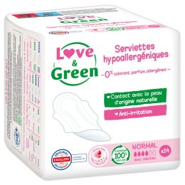 Love and Green Serviettes hygiéniques Normal Hypoallergéniques x14 Love and Green