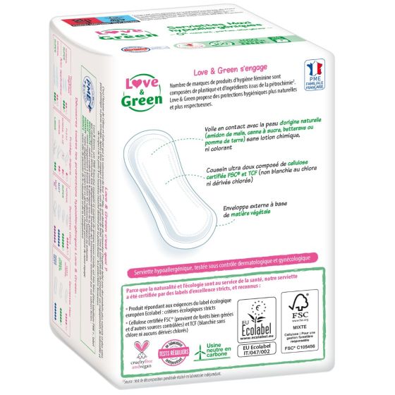 Love and Green Serviettes hygiéniques Hypoallergéniques Maxi Super x14 Love and Green