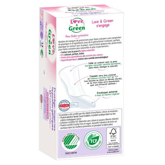 Love and Green Protège-Slips pour Fuites Urinaires ULTRA MINI x28 Love and Green