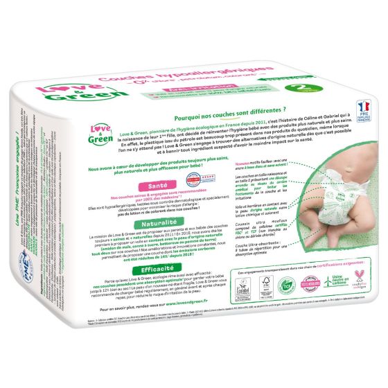 Love and Green diapers size 2 (3 à 6 kg) x 44 Love and Green