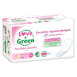 Love and Green Serviettes Écologiques pour Fuites Urinaires NORMAL x12 Love and Green