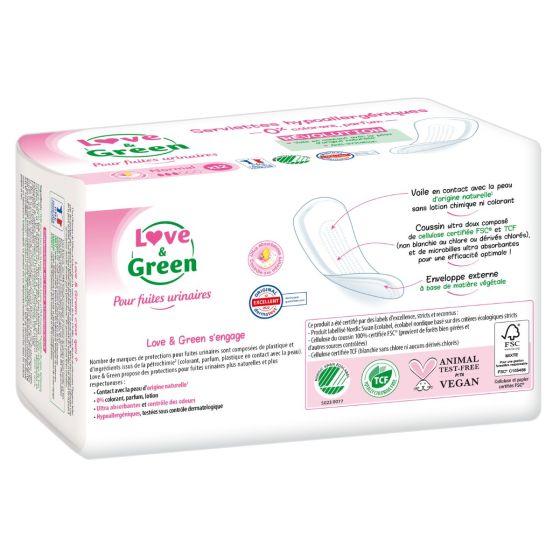 Love and Green Serviettes Écologiques pour Fuites Urinaires NORMAL x12 Love and Green