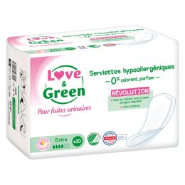 Love and Green Serviettes Écologiques pour Fuites Urinaires EXTRAx10 Love and Green