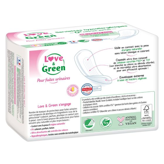 Love and Green Serviettes Écologiques pour Fuites Urinaires EXTRAx10 Love and Green