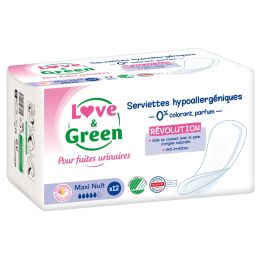 Love & Green Serviettes Écologiques pour Fuites Urinaires MAXI NUIT x12 Love and Green