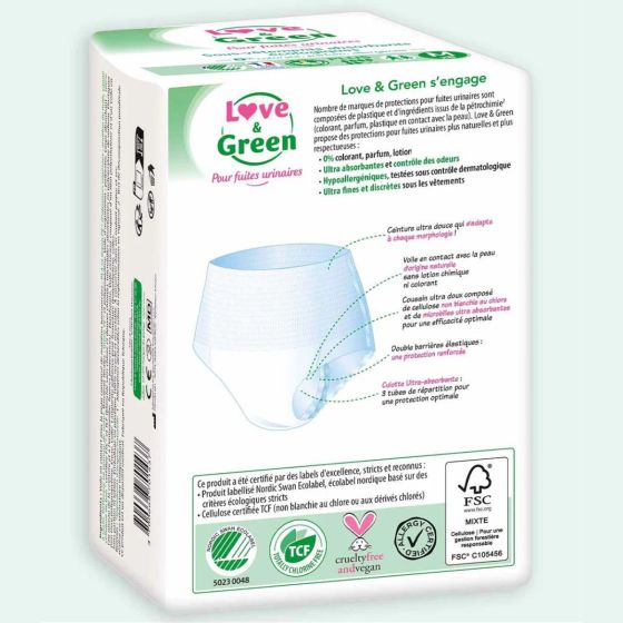 Love and Green Sous-Vêtements jour Absorbants Écologiques pour Fuites Urinaires PLUS Love and Green
