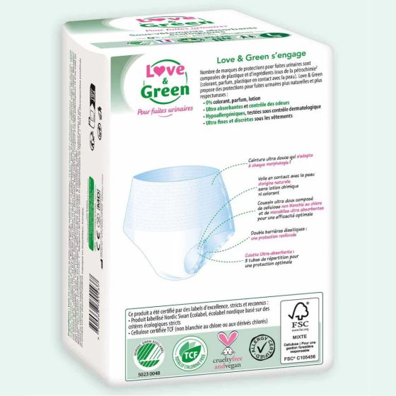 Love and Green Sous-Vêtements jour Absorbants Écologiques pour Fuites Urinaires PLUS Love and Green