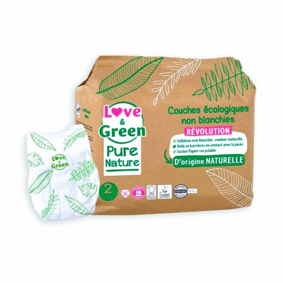 Love and Green Pure Nature Pack 6x35 Couches jetables taille 2 (3 à 6 kg) Love and Green