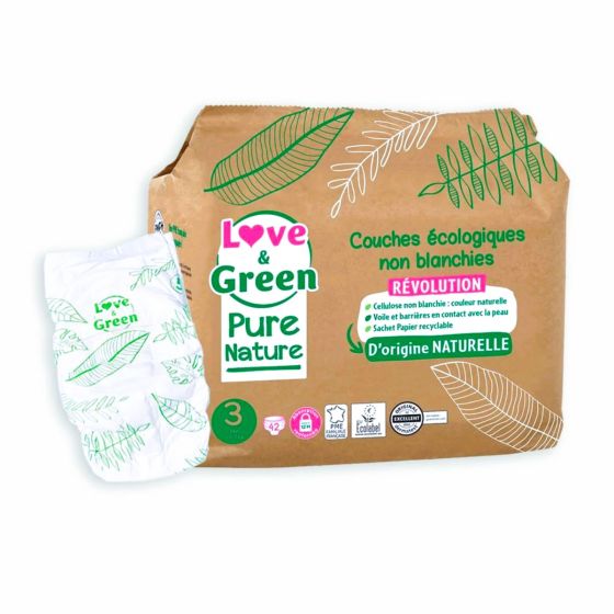 Pure Nature Couches certifiées Ecolabel et hypoallergéniques size 3 x 42 Love and Green