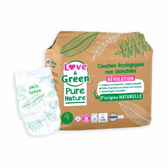 Love and Green, couches hypoallergéniques, Pure Nature, Taille 4 x 38 Love and Green