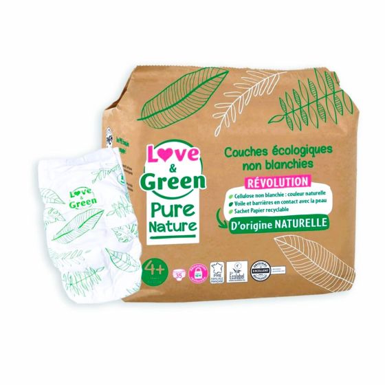 Love and Green, couches hypoallergéniques, Pure Nature, Taille 4+ x 35 Love and Green