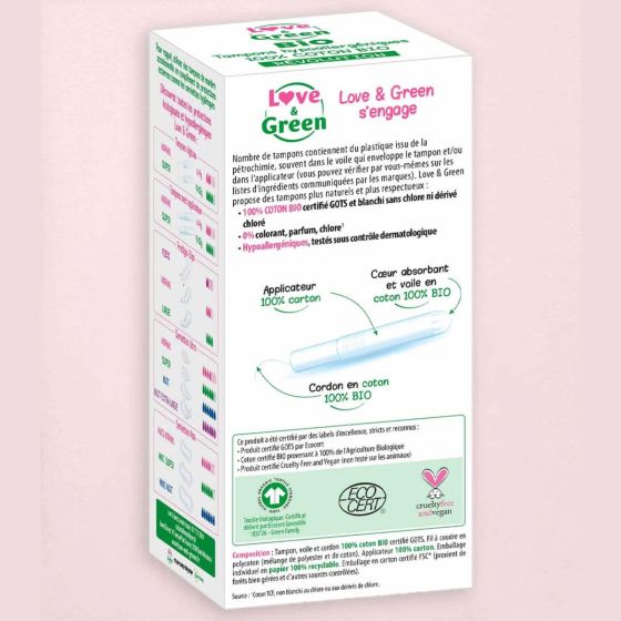 Love & Green BIO Tamponsavec applicateur « Super » Hypoallergéniques X 14 Love and Green