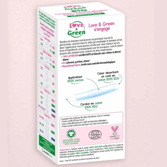Love & Green BIO, Tamponsavec applicateur « Normal » Hypoallergéniques X 16 Love and Green