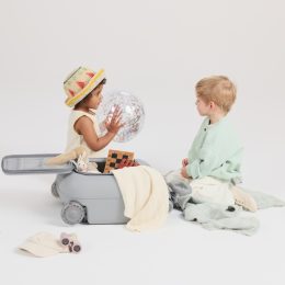Kinderkraft CABBY 2-in-1 Ride-On Suitcase for Kids with Seat - Grey