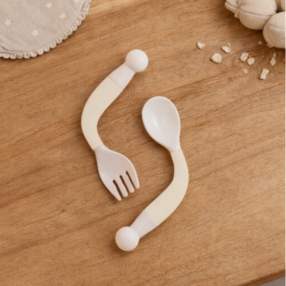 Bo Jungle - Couverts pour bébé : cuillère et fourchette orientables Bo Jungle