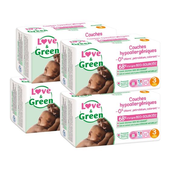 Love and Green Pack 1 mois - 208 couches taille 3 (4 à 9 kg) Love and Green