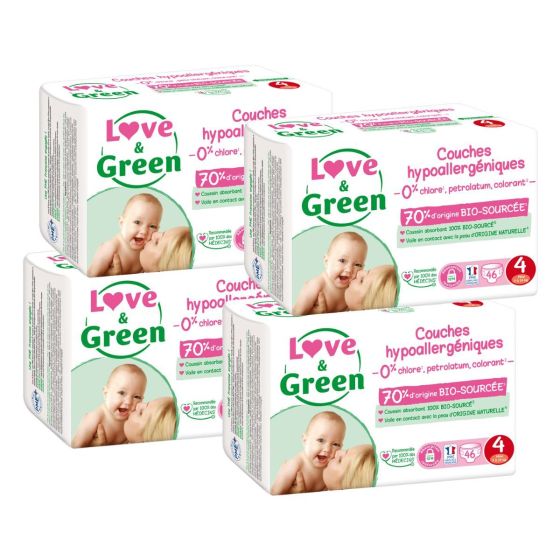 Love and Green Pack 1 mois - 184 couches taille 4 (7 à 14 kg) Love and Green