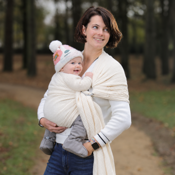 Naturioù Ring Sling Gaufré Écru - écharpe de portage sans noeud