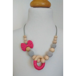 Collier portage et allaitement bio Physiocarrier Eléphant poche Fuchsia et noeud