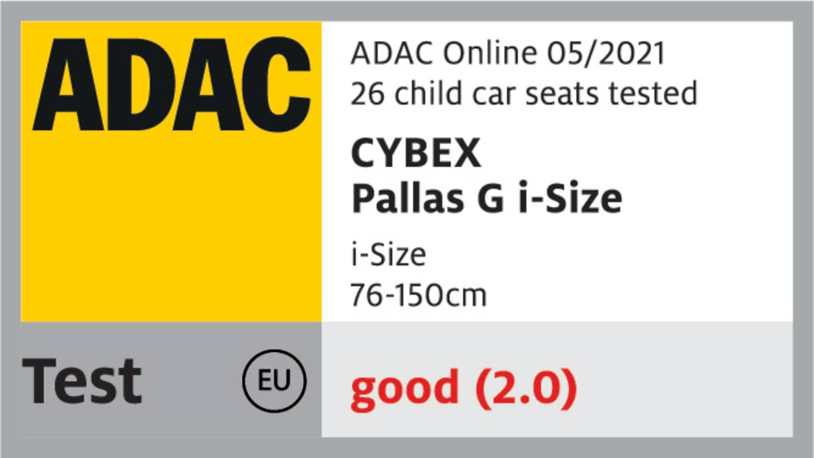 Pallas G i-Size Cybex élu meilleur de sa catégorie par l'ADAC - Mai 2021