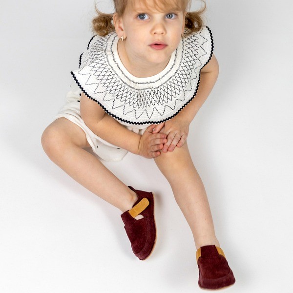 Chaussures barefoot enfant en Cuir Velours Couleur Burgundy