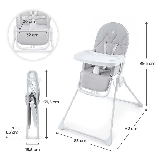 Kinderkraft BINCI - Chaise haute pliable et compacte