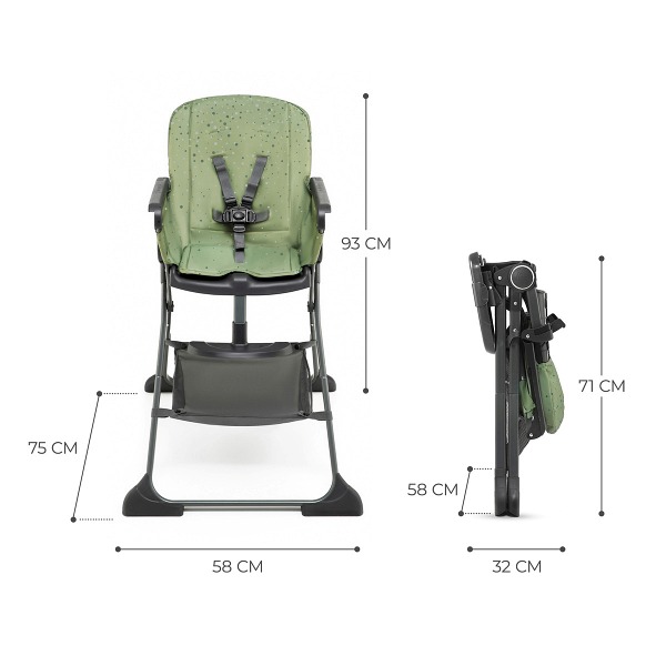 Kinderkraft Foldee - chaise haute pliable- diementions