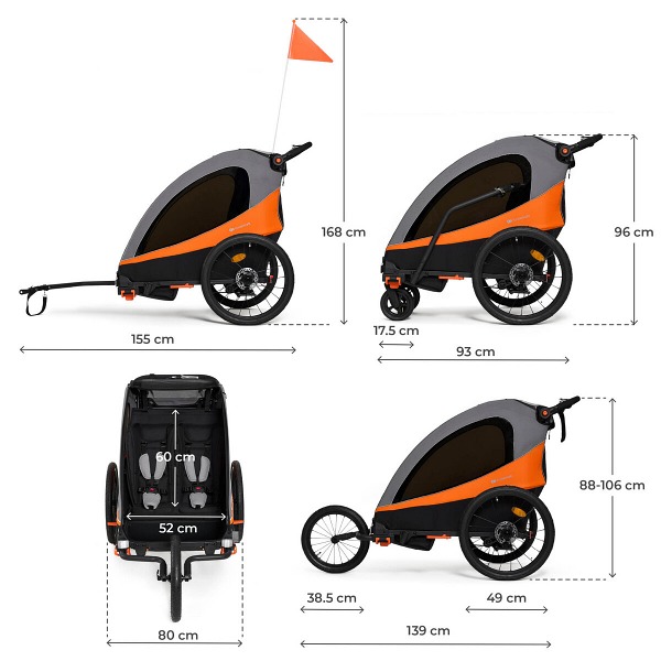 Remorque vélo 3-en-1 NAVA dimentions