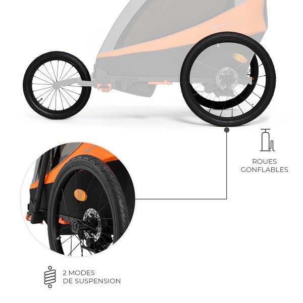 roues gonflables KinderKraft NAVA - Remorque Vélo Enfant 3en1