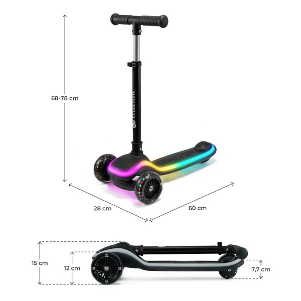 KinderKraft RAKET Trottinette à trois roues à LED dimensions