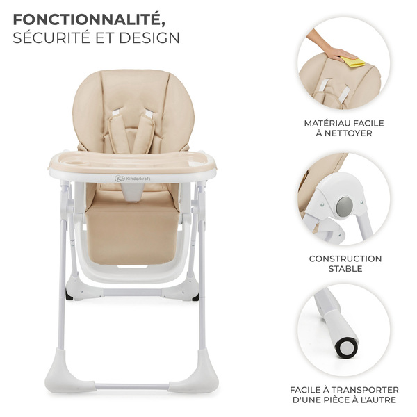Kinderkraft TUMMIE Chaise haute pliable + transat 2en1