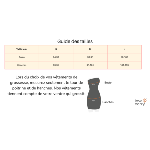 Guide des tailles Love & Carry Hoodie maternité