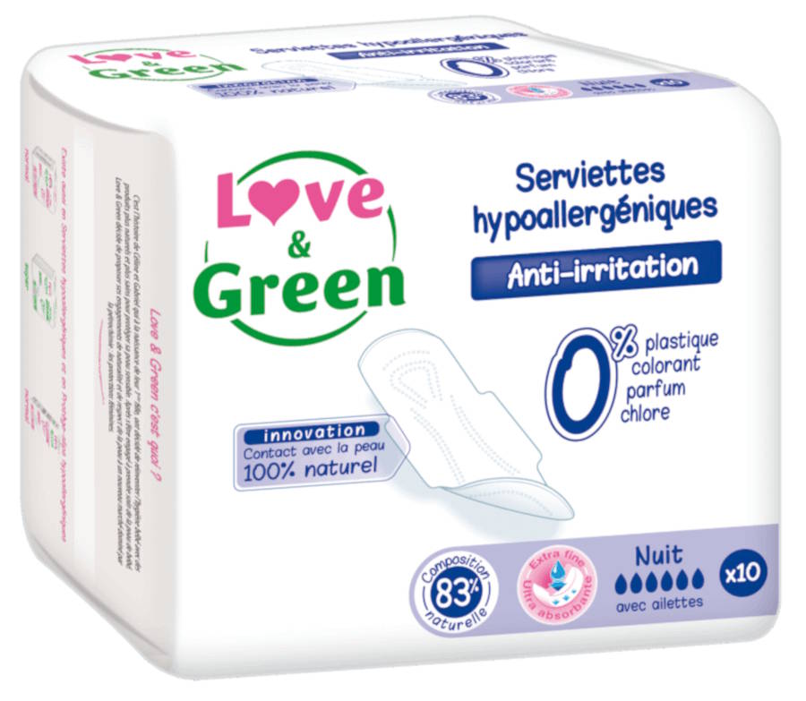 serviettes hygiéniques nuit love and green