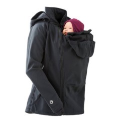 Veste de portage et de grossesse toute saison femme en softshell montrée avec insert de portage sur le ventre