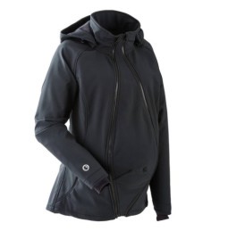 Veste de portage et de grossesse toute saison femme en softshell montrée avec insert de grossesse