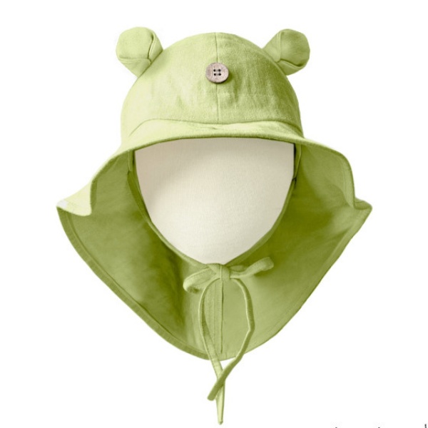 Photo: Manymonths Chapeau de soleil à oreilles d’ourson avec liens sous le menton. Couleur : Pistachio Icecream