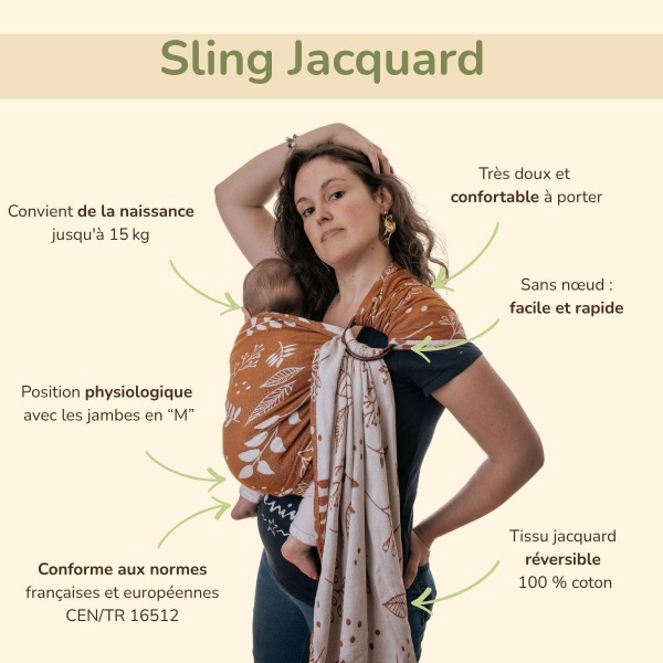 Naturioù Ring Sling Millefeuilles Caramel - écharpe de portage sans noeud